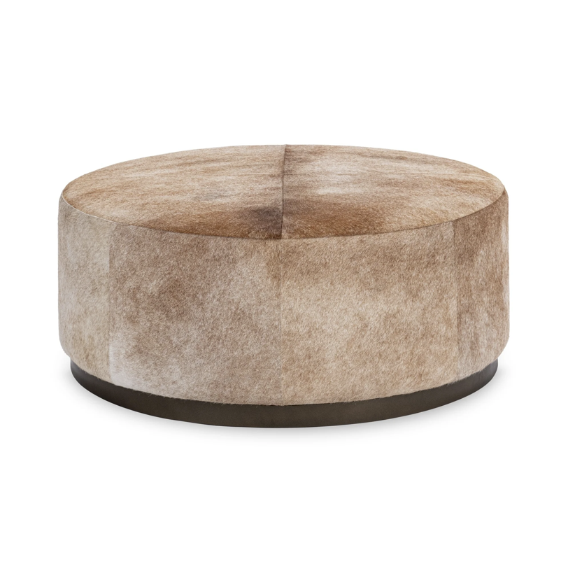 Anders 40" Round Cowhide Ottoman - Canyon Dust