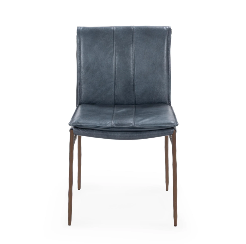Wesley Top Grain Leather + Hammered Iron Dining Chair - Ocean Blue