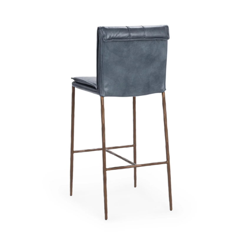 Wesley Top Grain Leather Bar Stool - Ocean Blue