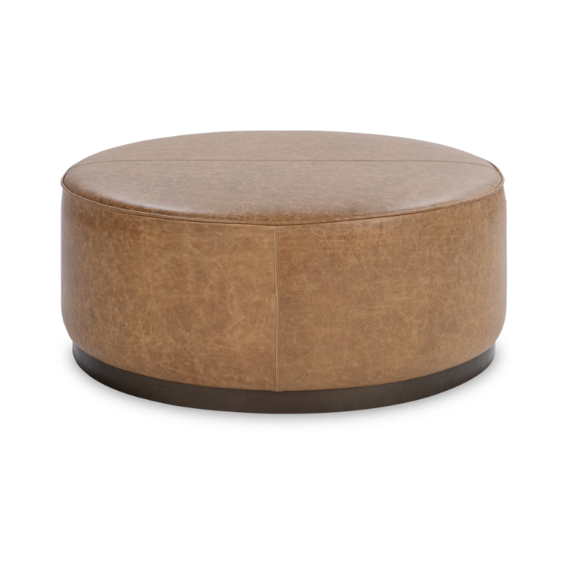 Clark 40" Round Top Grain Leather Ottoman - Chestnut