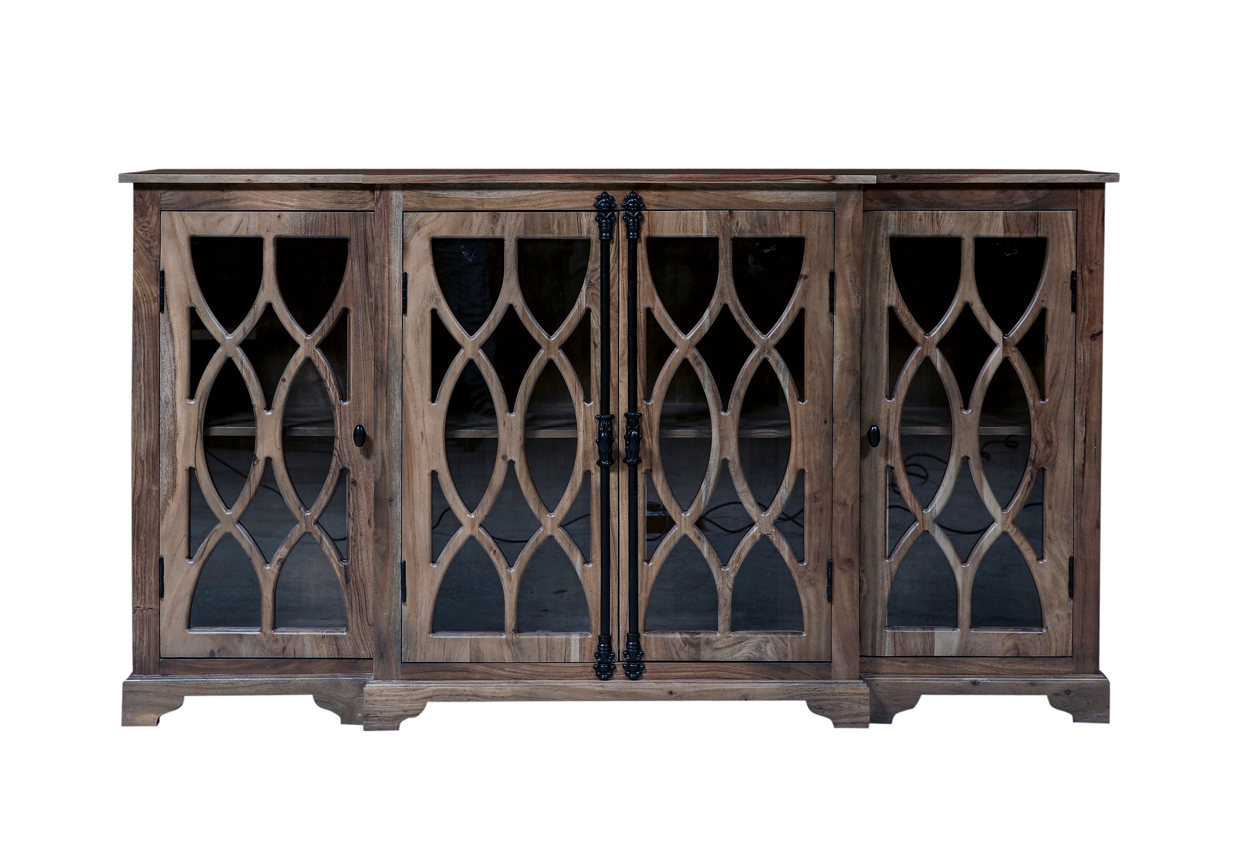 Clarissa 72" Acacia 4 Door Breakfront Sideboard - Natural + Smoke