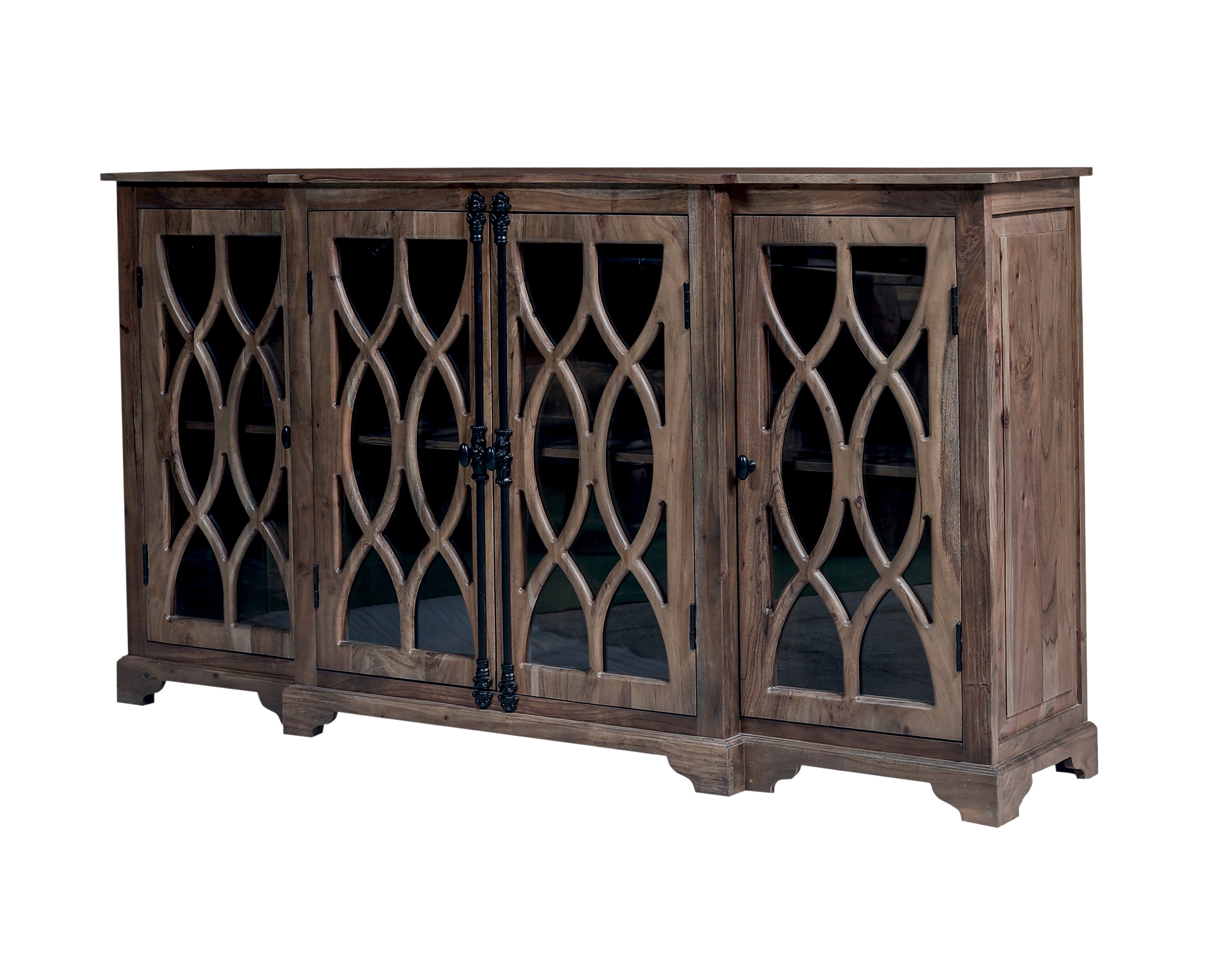 Clarissa 72" Acacia 4 Door Breakfront Sideboard - Natural + Smoke