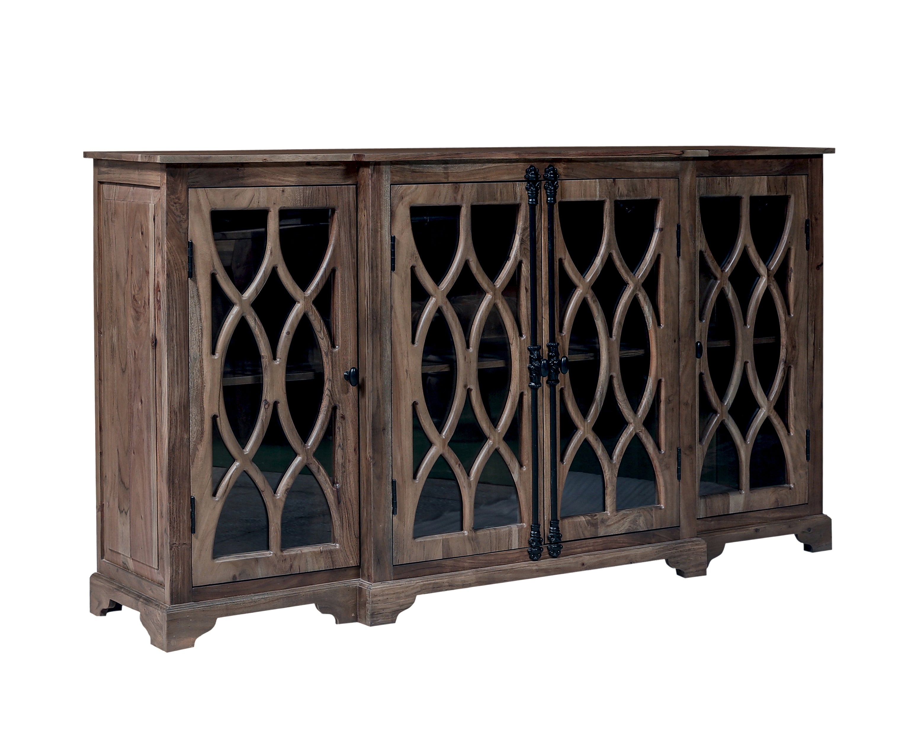 Clarissa 72" Acacia 4 Door Breakfront Sideboard - Natural + Smoke