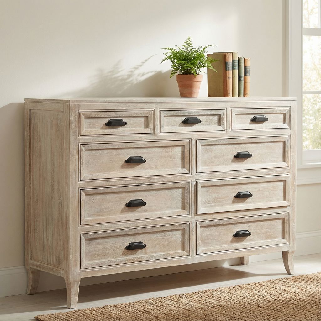 Sophia 60" 9 Drawer Dresser - Washed Blanca