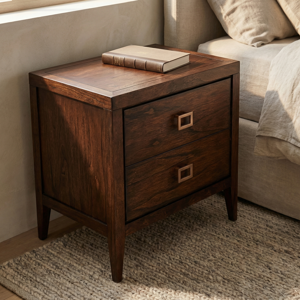 Sussex 30" 2 Drawer Nightstand - Antique Brown + Brass