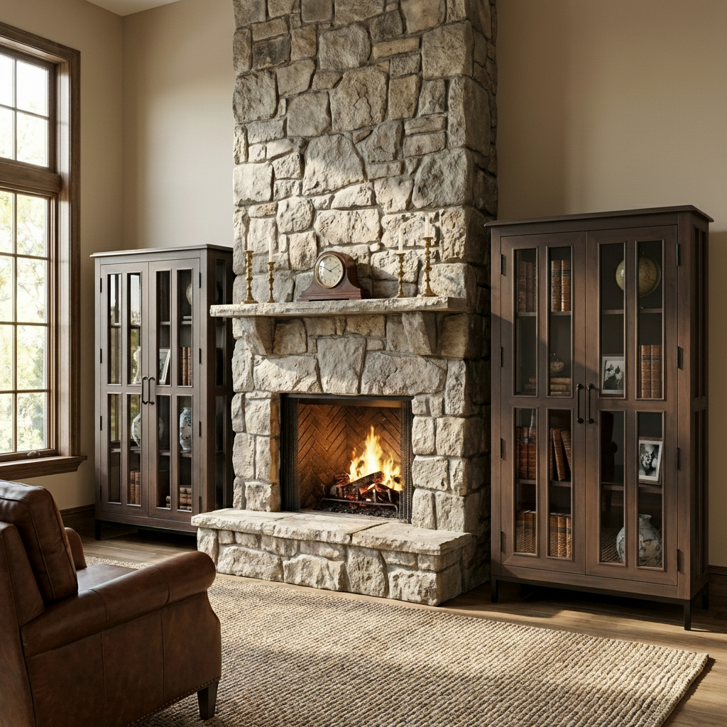 Tomas 38" 2 Door Glass Front Cabinet - Natural + Black