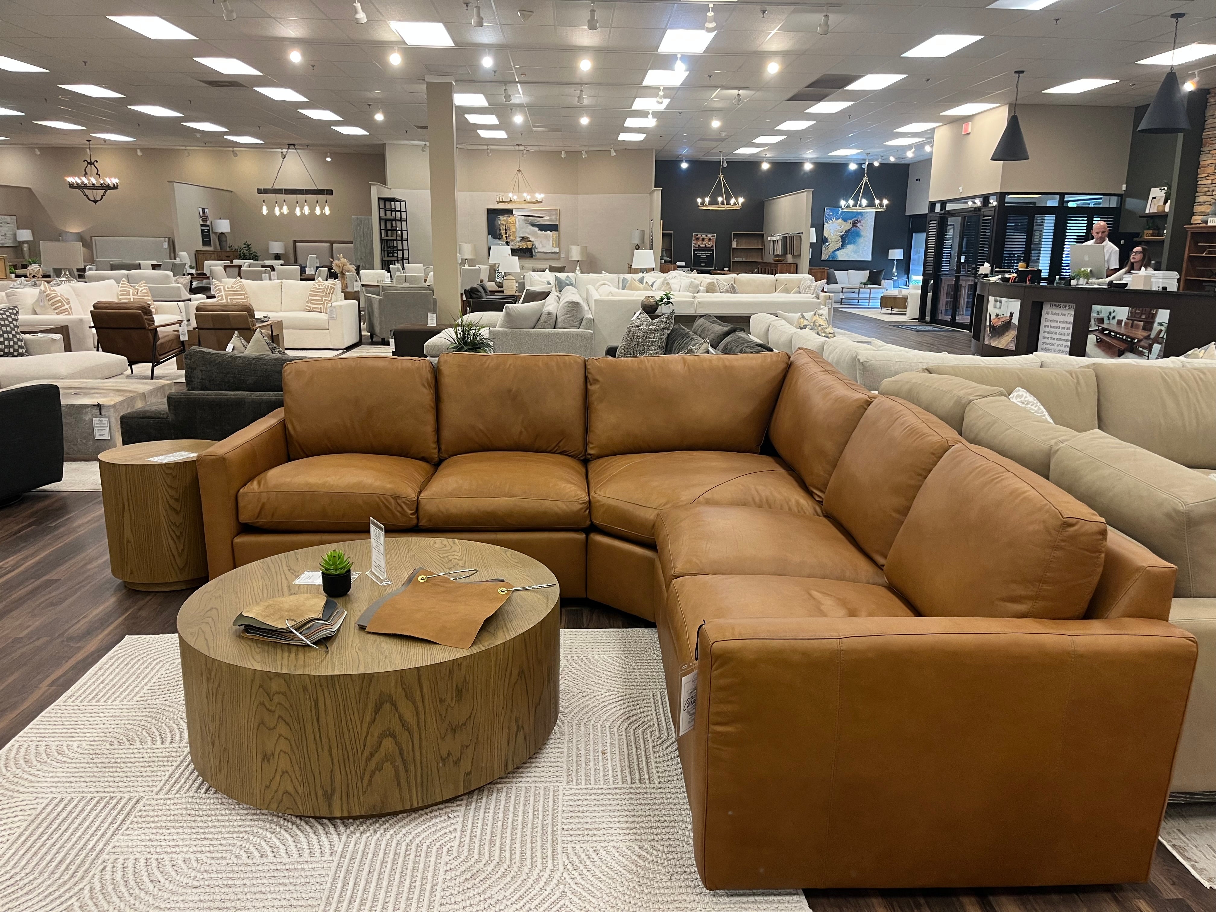 Davidson 111" x 111" Top Grain Leather Wedge Sectional - Mustang