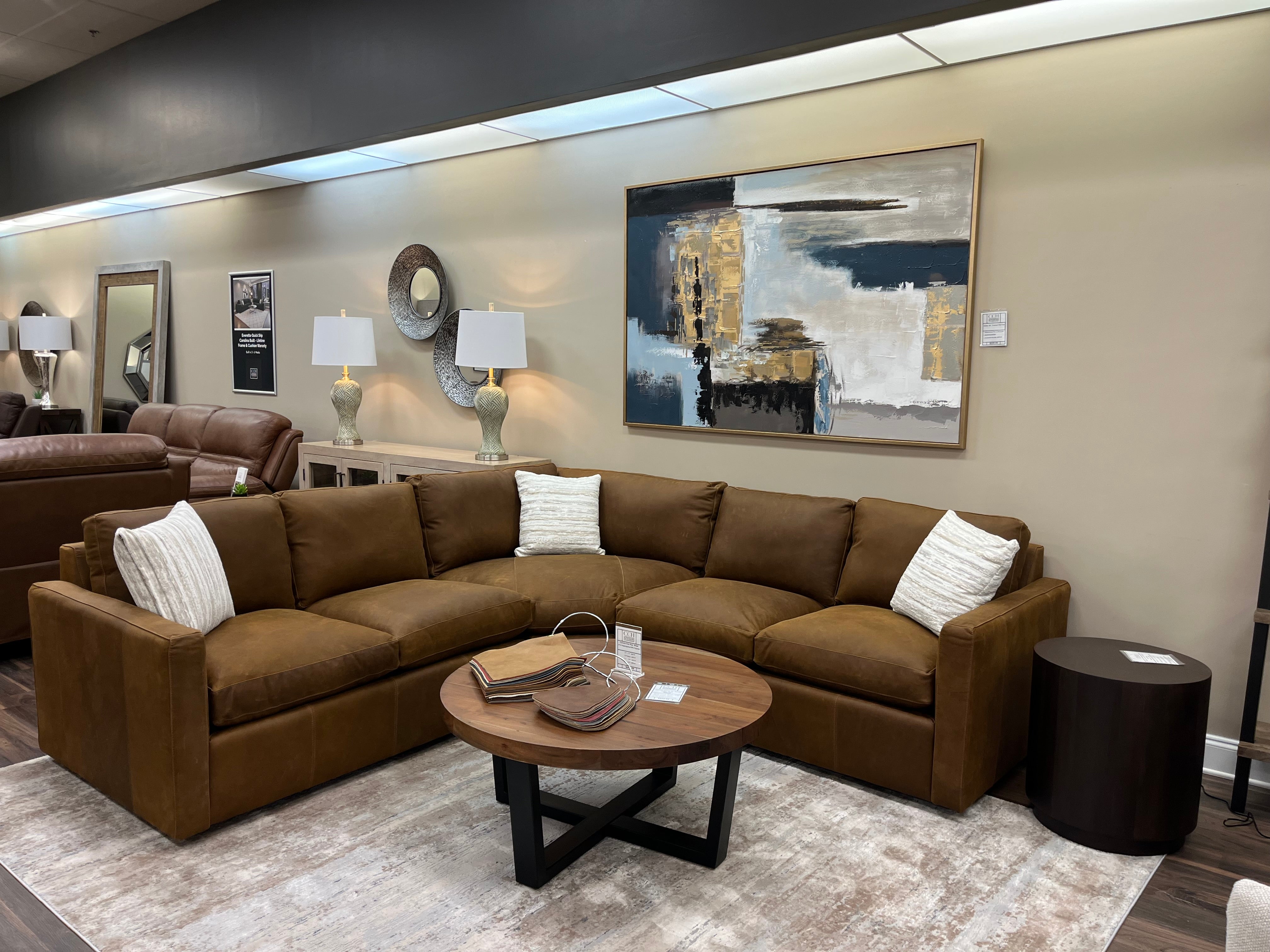 Davidson 111" x 111" Top Grain Leather Wedge Sectional - Desert Camel