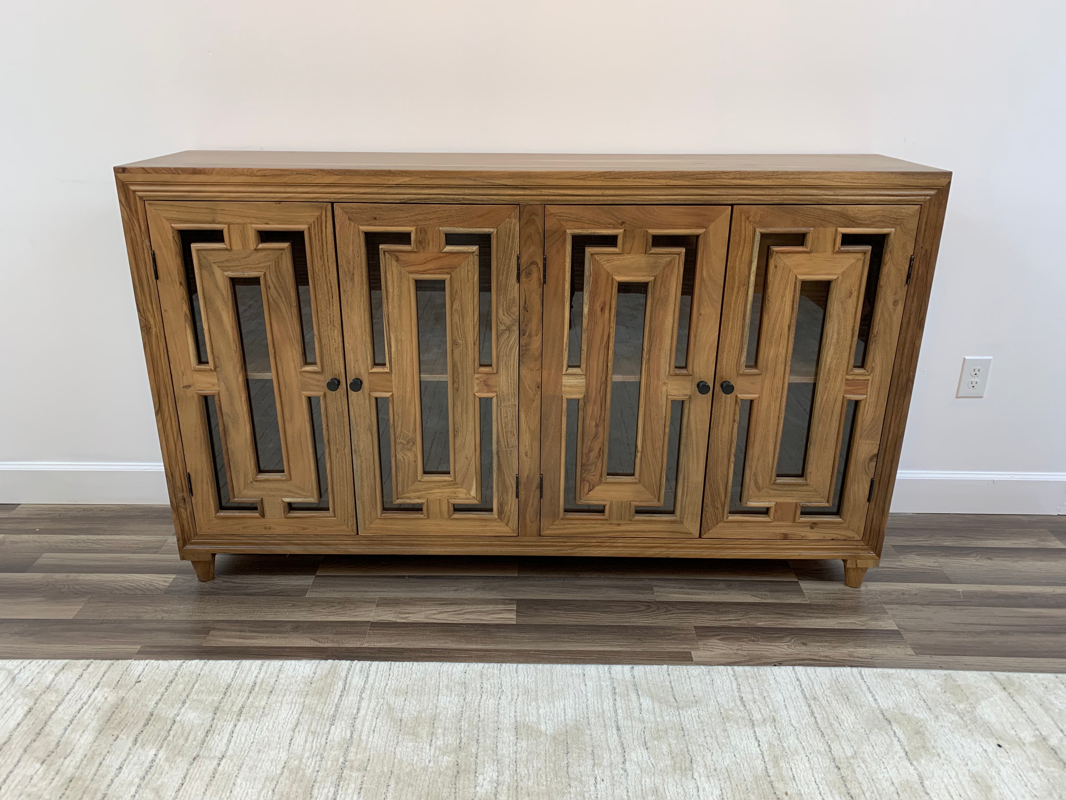 Dominic 71" Acacia 4 Door Glass Front Sideboard - Natural + Gray