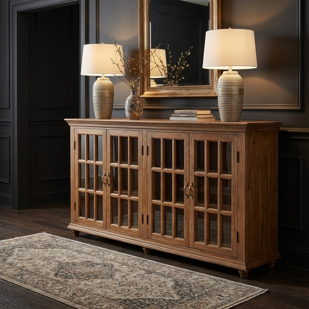 Anton 72" 4 Door Glass Front Sideboard - Natural