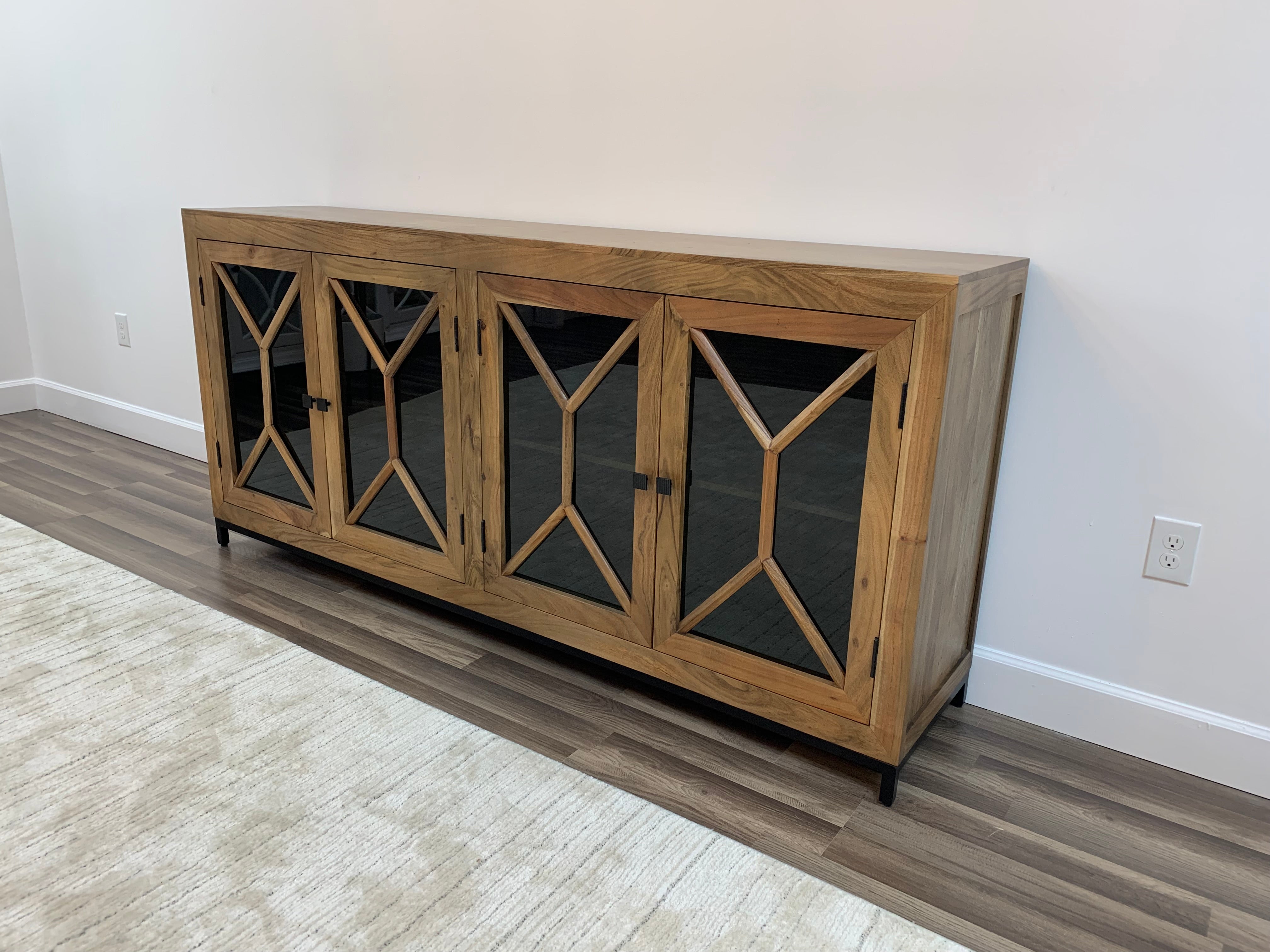 Candace 82" Smoked Glass 4 Door Sideboard - Natural