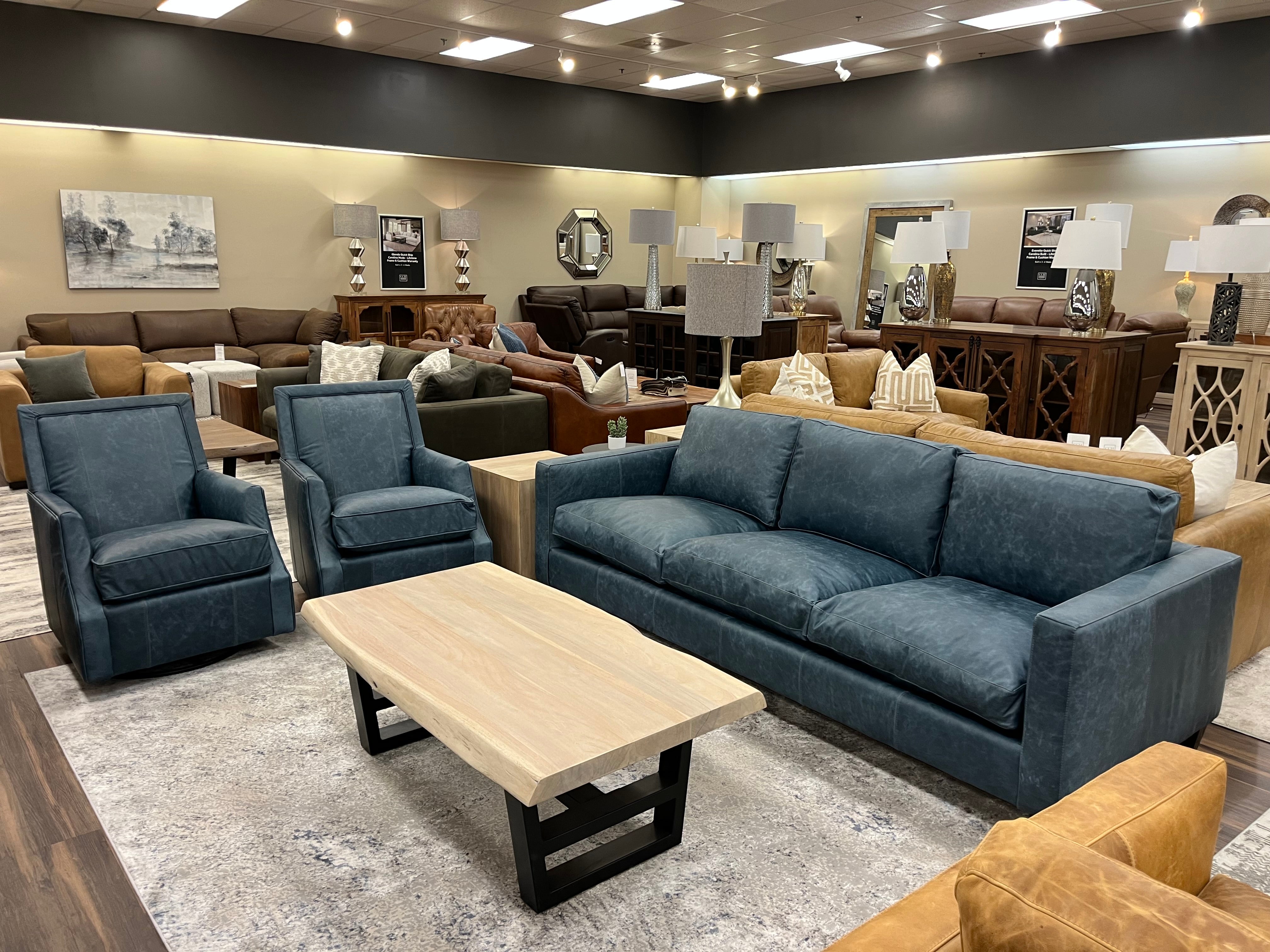 Colton 95" 3 Cushion Top Grain Leather Sofa - Vacchetta Cambridge Blue