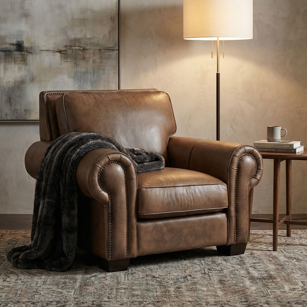 Wallace 45" Top Grain Leather Chair - Diva Taupe