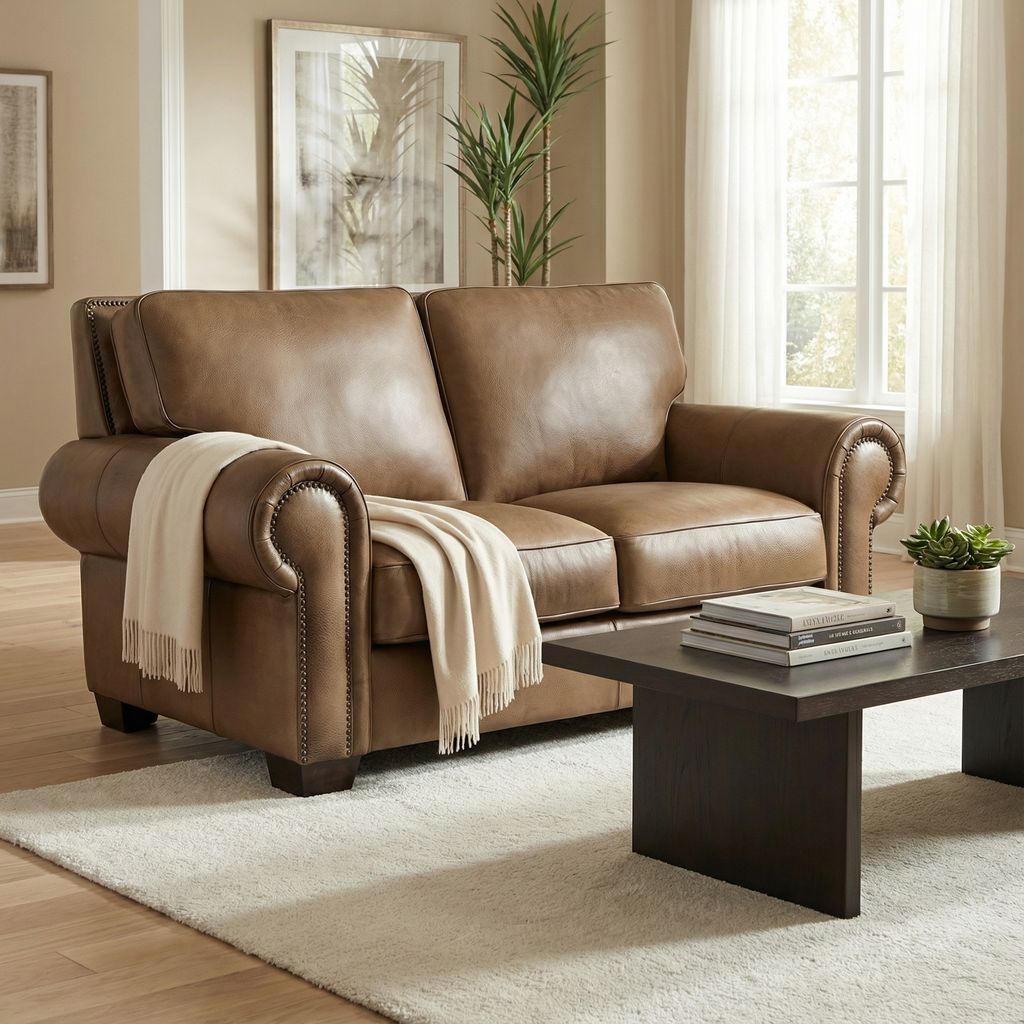 Wallace 68" Top Grain Leather 2 Cushion Loveseat - Diva Taupe