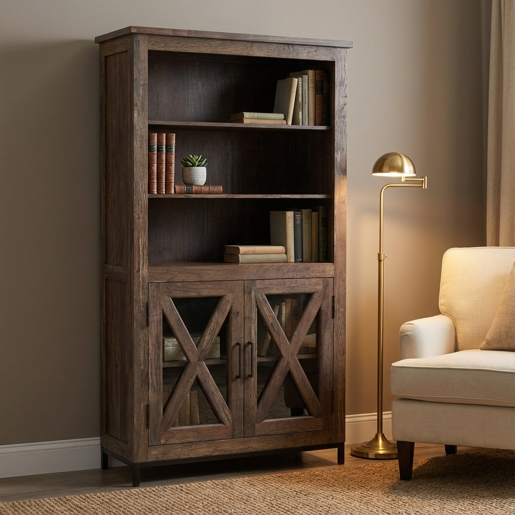 Wesley 40" 2 Door Kitchen Cupboard - Natural + Smoke