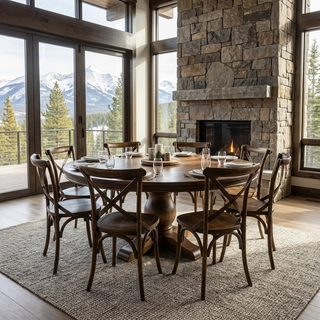 Marcia 72" Acacia Round Dining Table - Natural + Gray