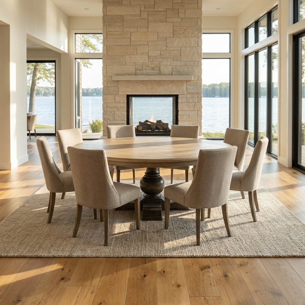 Marcia 72" Acacia Round Dining Table - New White Wash