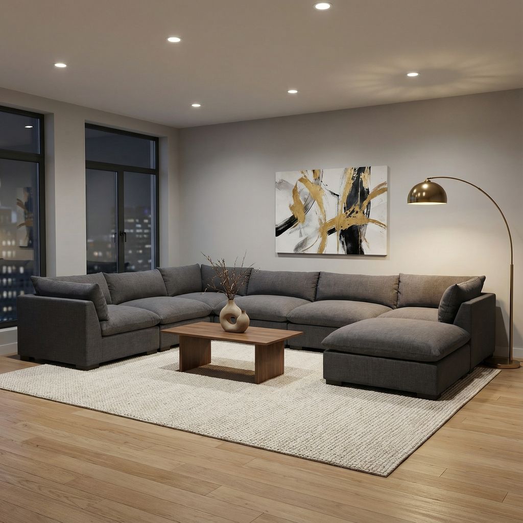 Wesley 156" x 117" x 117" 6 Cushion Sectional w/Ottoman - Charcoal