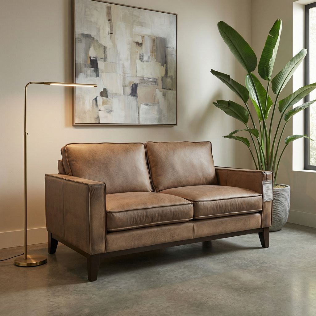 Willis 63" Top Grain Leather 2 Cushion Loveseat - Diva Taupe