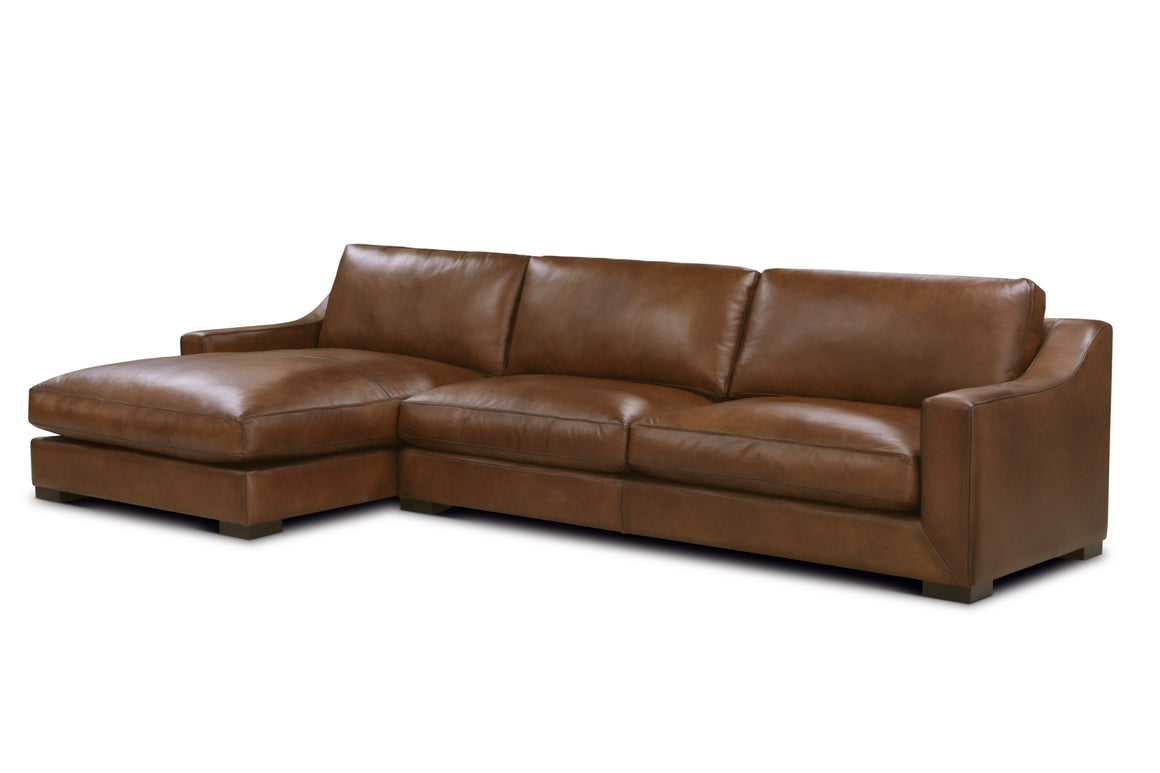 Leonardo 137" Top Grain Leather Sofa + LAF Chaise - Daytona Antique