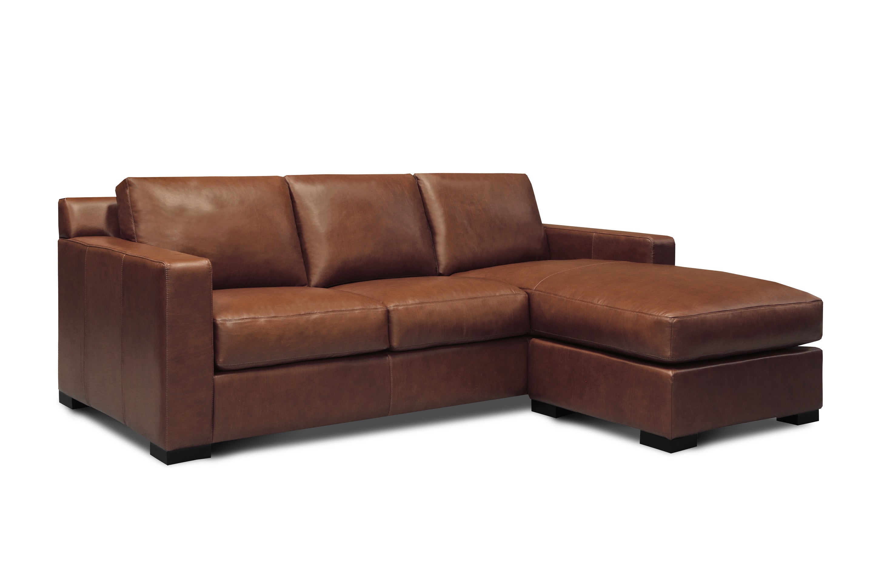 Mason 89" 3 Cushion Top Grain Leather Sofa + Reversible Ottoman Chaise - Soleil Ember