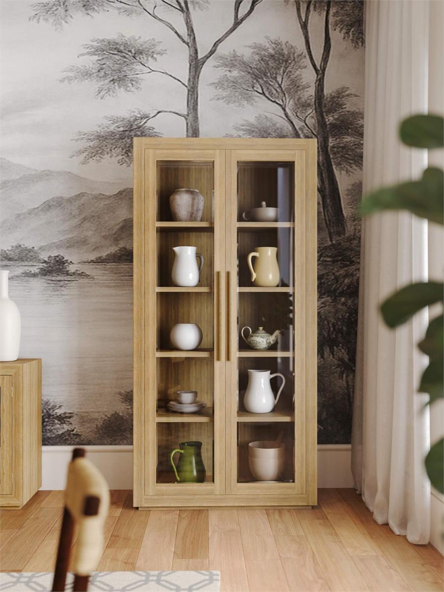 Soren 45" Teak 2 Glass Door Cabinet - Natural