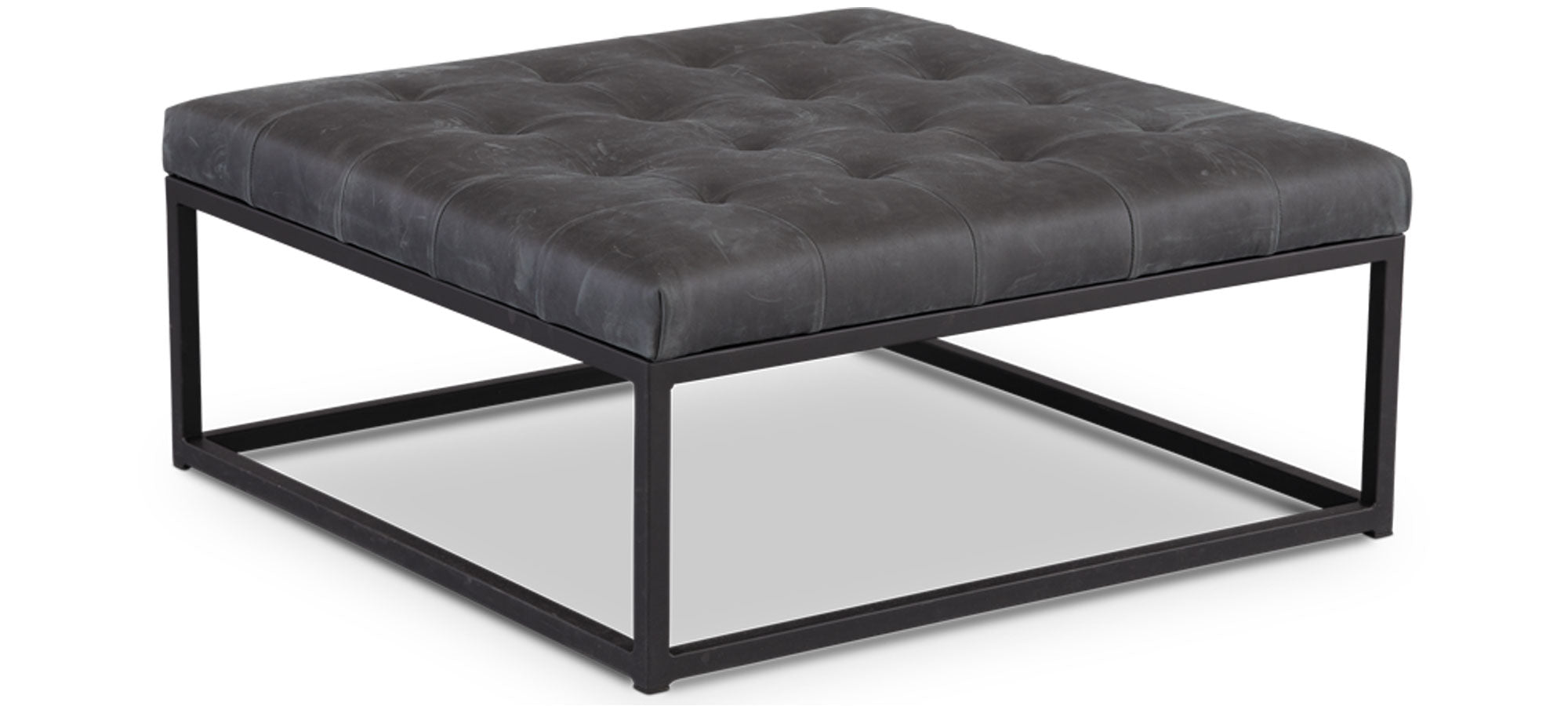 Bradley 36" Square Metal Frame Tufted Leather Ottoman