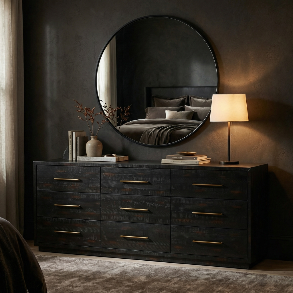 Yasmin 88" 9 Drawer Dresser - Burnish Black