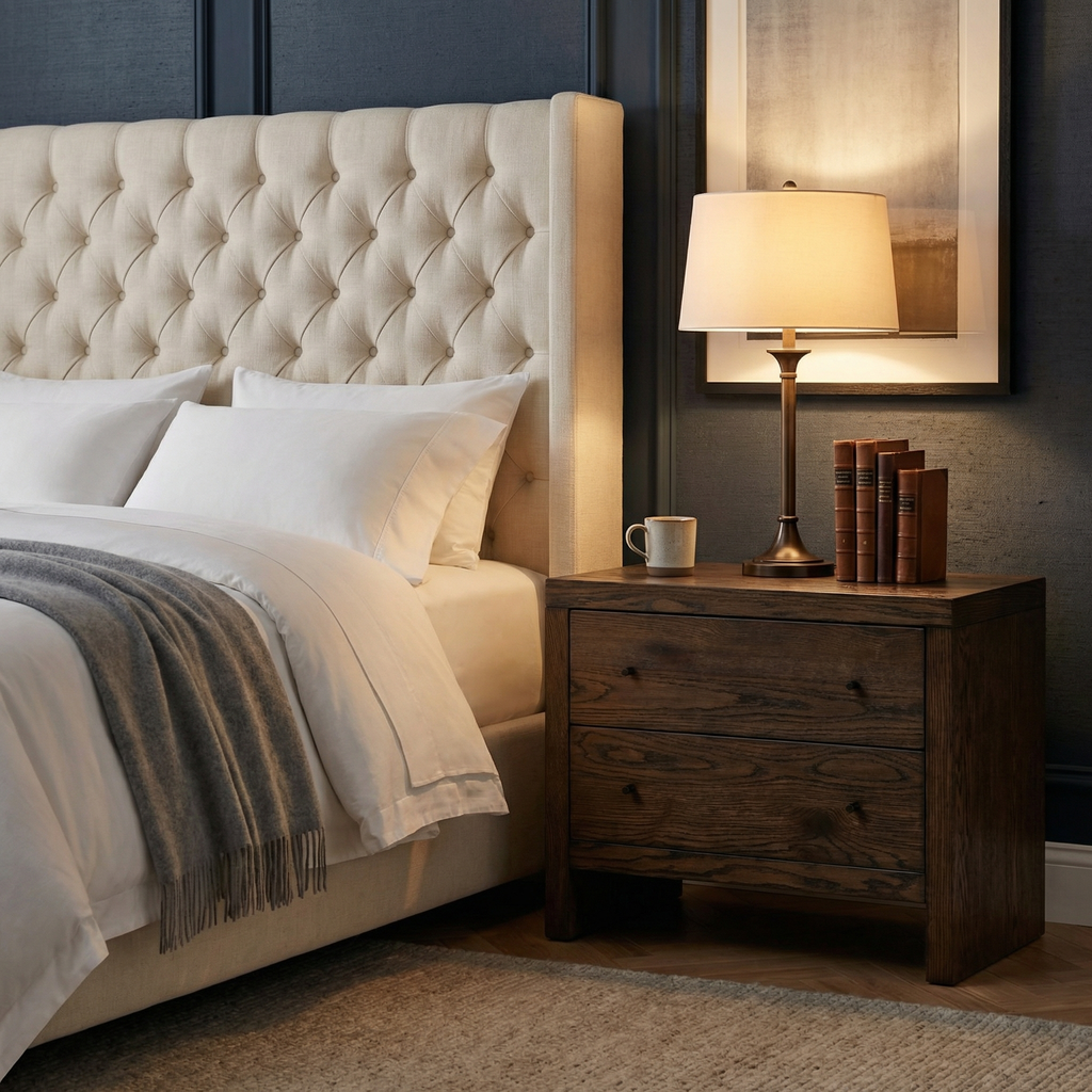 Zohran 32" 2 Drawer Charging Nightstand - Iron + Umber Oak