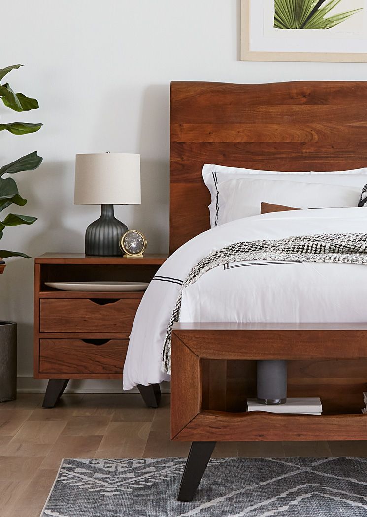 Nosara Acacia + Iron 23" 2 Drawer Nightstand - Natural + Gray