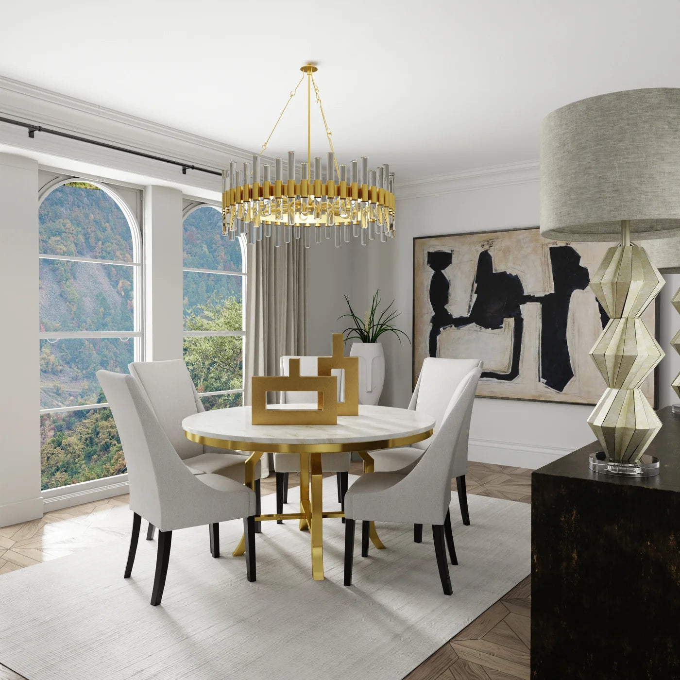 Zima 54" Round Dining Table - Marble + Brushed Gold