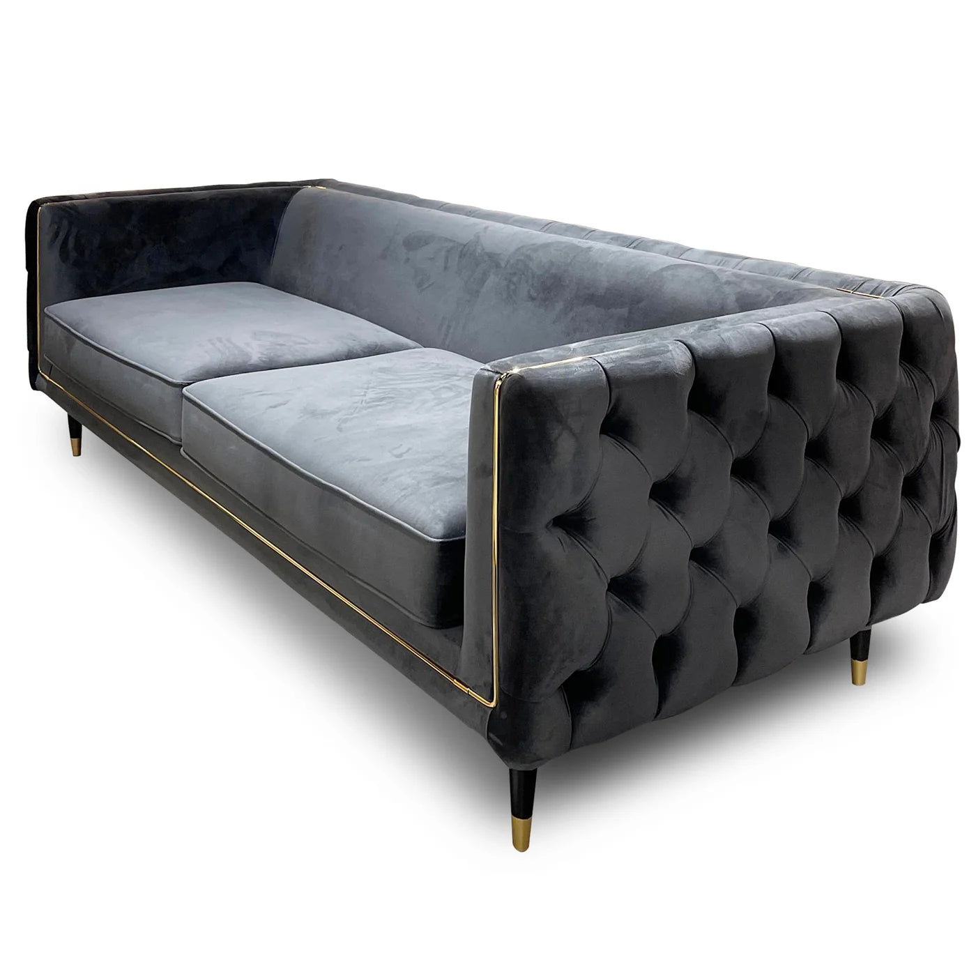 Agatha 90" 2 Cushion Sofa - Gray Velvet + Brass Trim