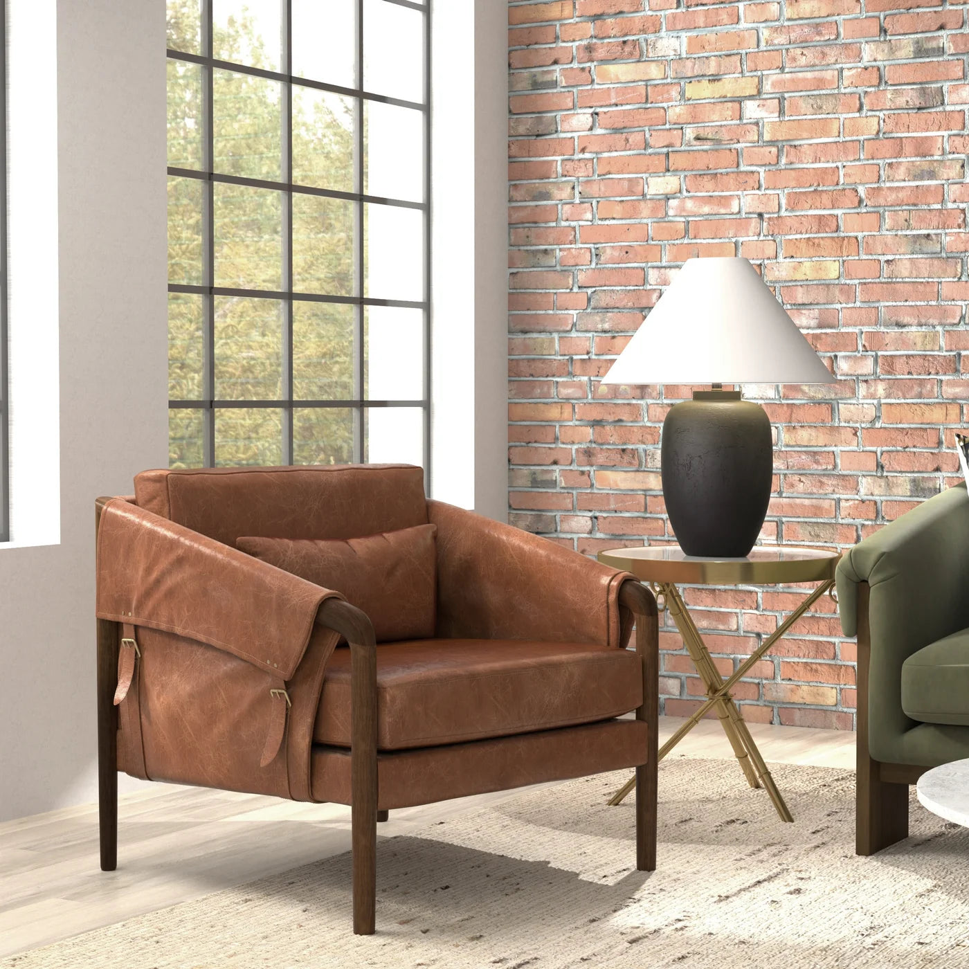 Alexa 33" Top Grain Leather Occasional Chair - Walnut Brown