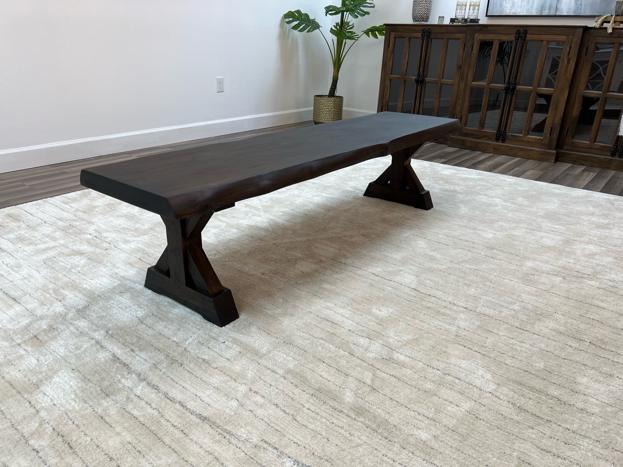 Bartholomew Teak Live Edge Dining Bench - Natural + Black