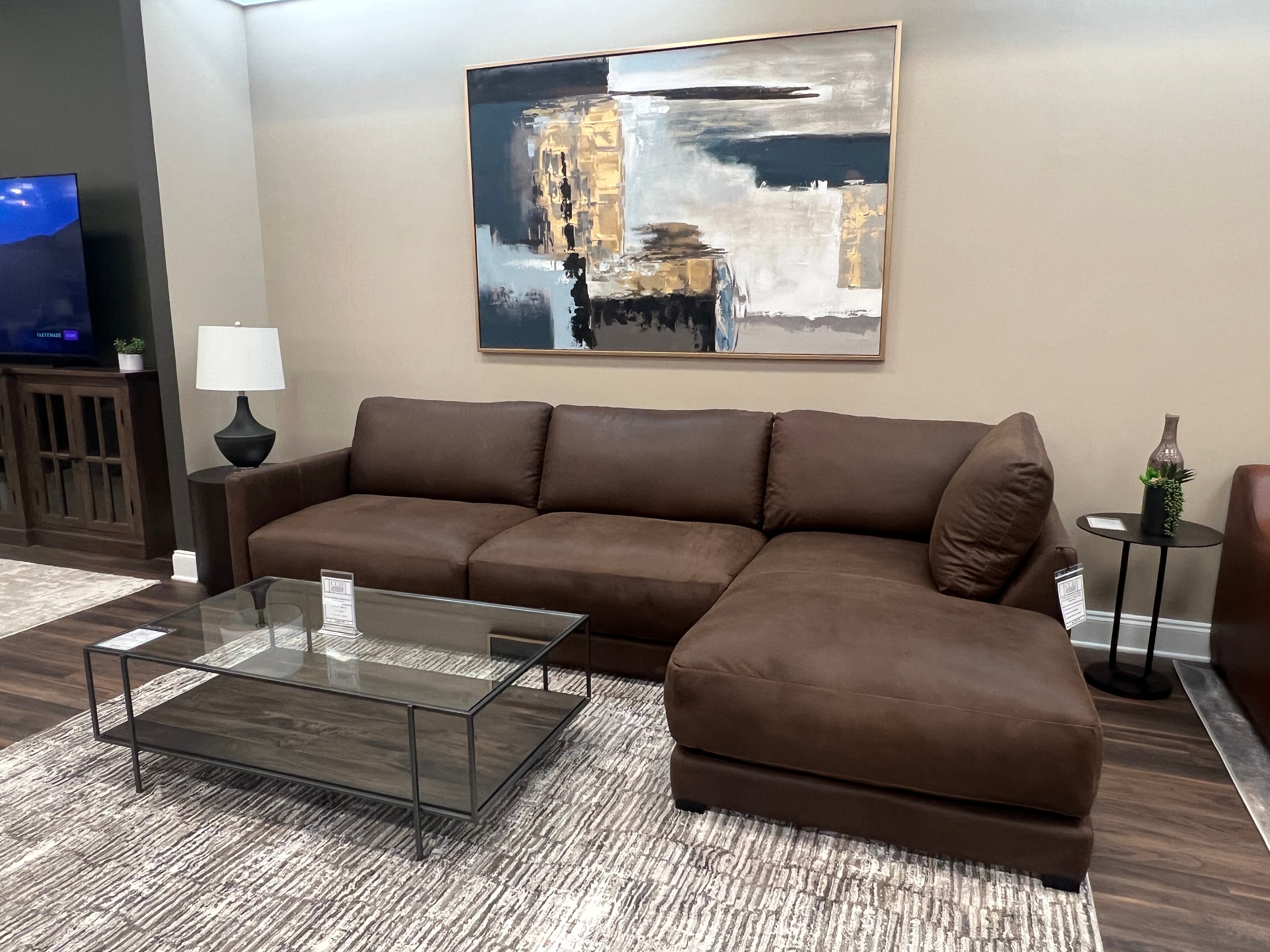 Raphael 124" Top Grain Leather Sofa w/Right Arm Facing Chaise - Napa Fudge