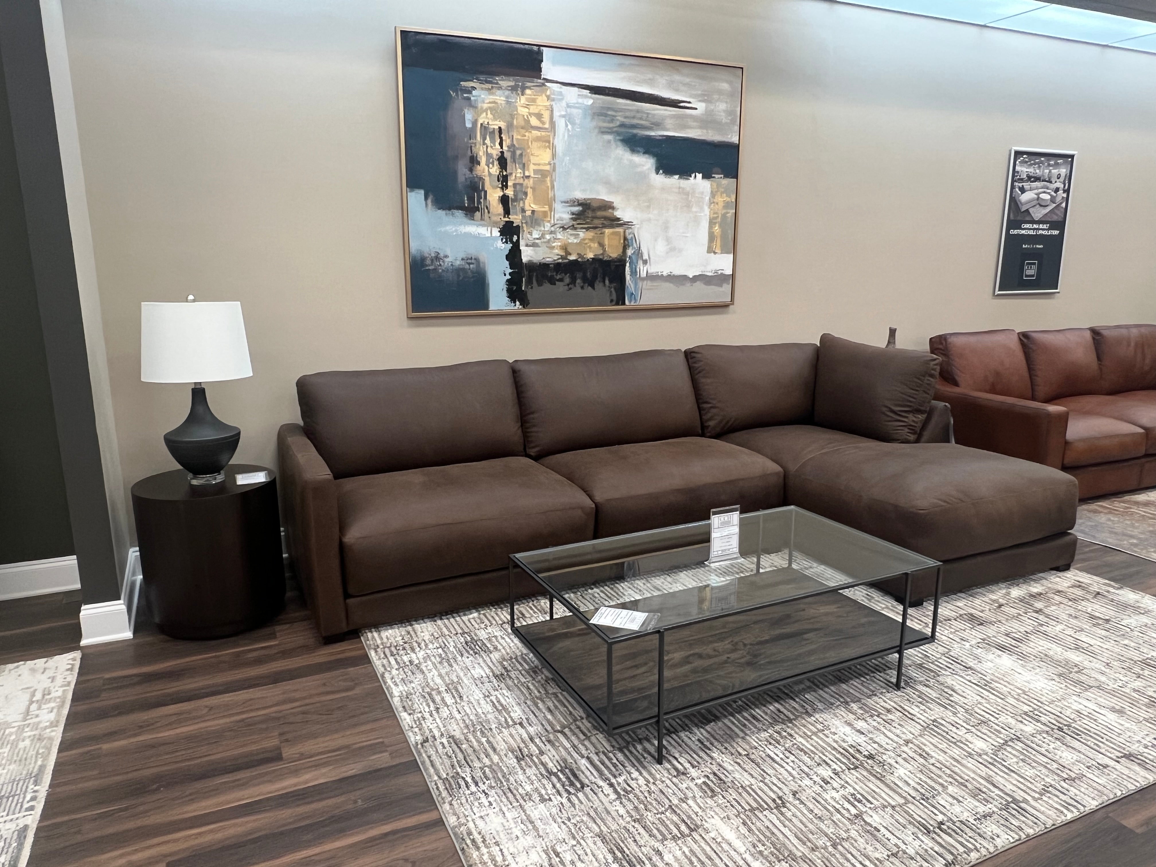 Raphael 124" Top Grain Leather Sofa w/Right Arm Facing Chaise - Napa Fudge