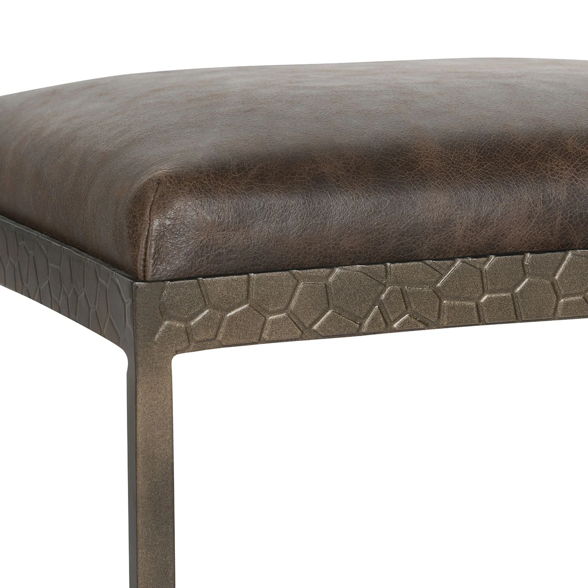 Bodica Top Grain Leather & Hammered Iron Counter Stool - Espresso + Dark Bronze