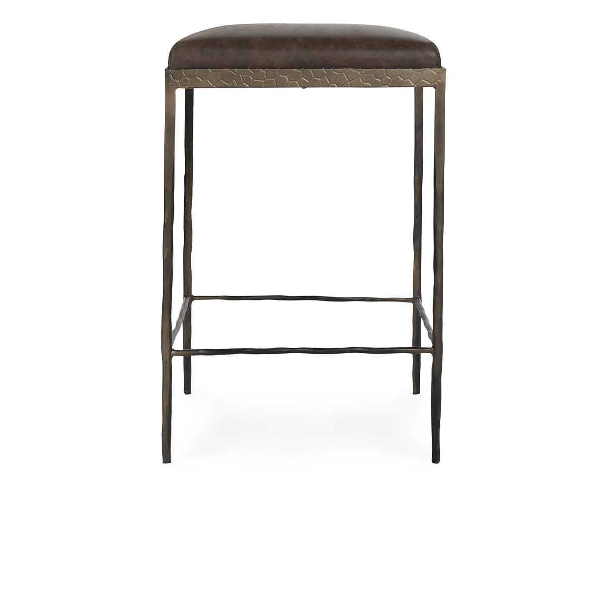 Bodica Top Grain Leather & Hammered Iron Counter Stool - Espresso + Dark Bronze