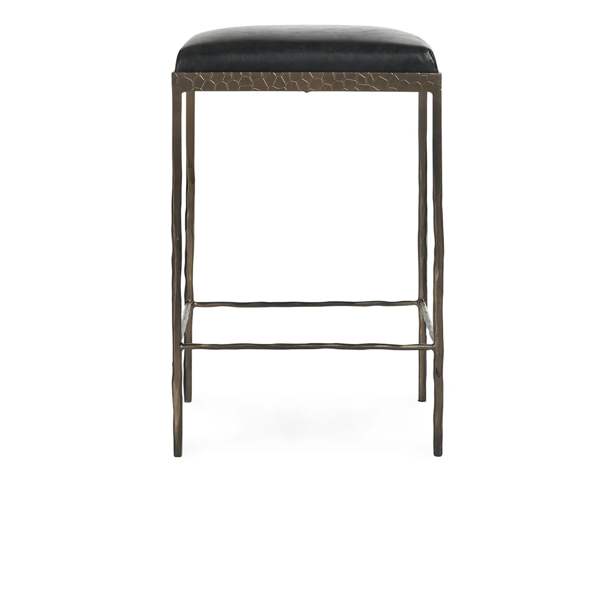Bodica Leather 26" Counter Stool - Onyx Black + Hammered Bronze