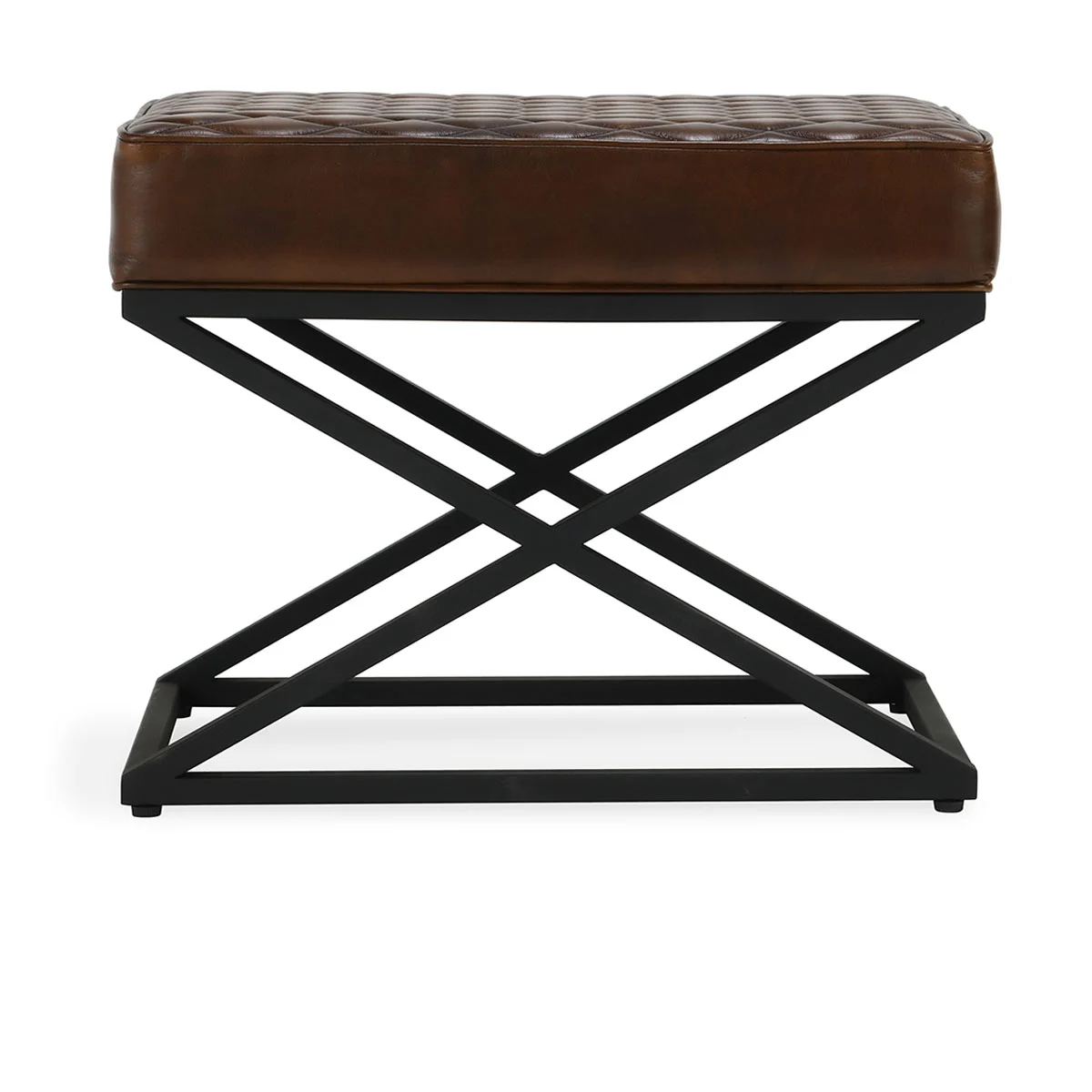 Barcelona Leather Rectangle Stool Rustic Brown