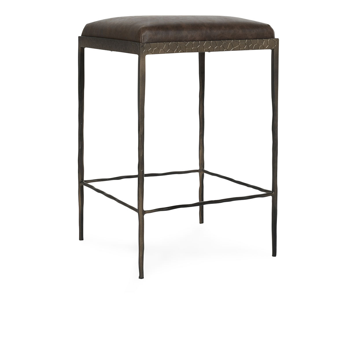 Bodica Top Grain Leather Counter Stool - Espresso + Hammered Bronze