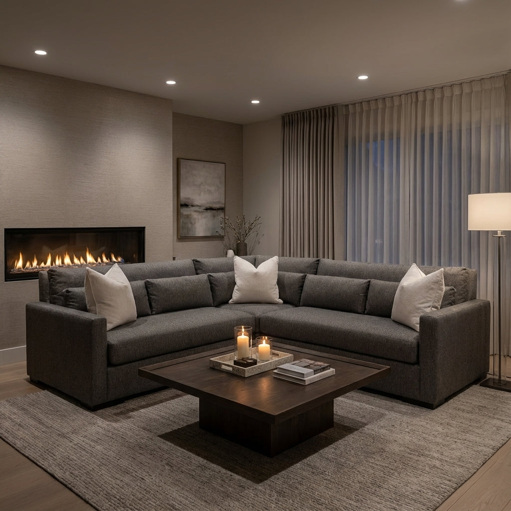 Glenda Quick Ship 104" x 104" Bench Cushion Sectional - Crypton Pepper