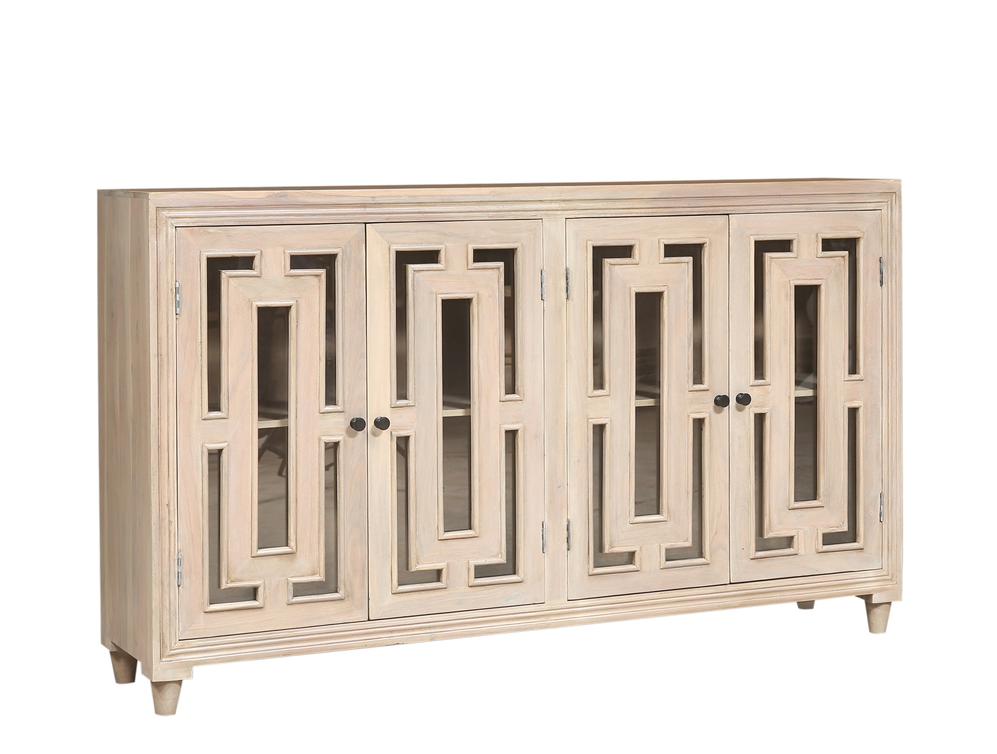 Dominic 71" Acacia 4 Door Glass Front Sideboard - New White Wash