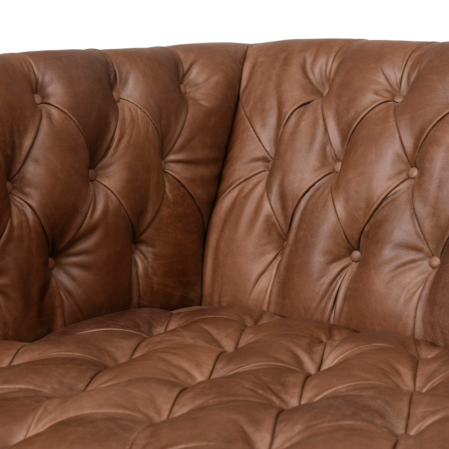Wilshire 75" Tufted Top Grain Leather Loveseat - Natural Chocolate - Classic Carolina Home