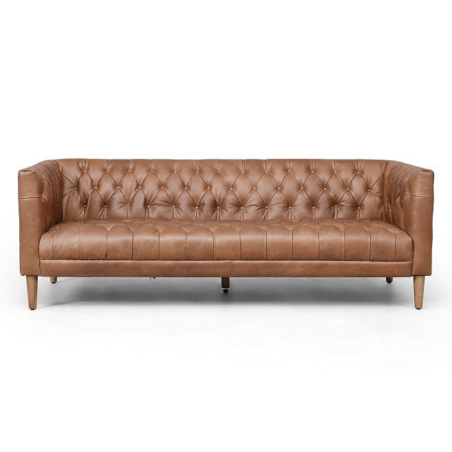 Wilshire 75" Tufted Top Grain Leather Loveseat - Natural Chocolate - Classic Carolina Home
