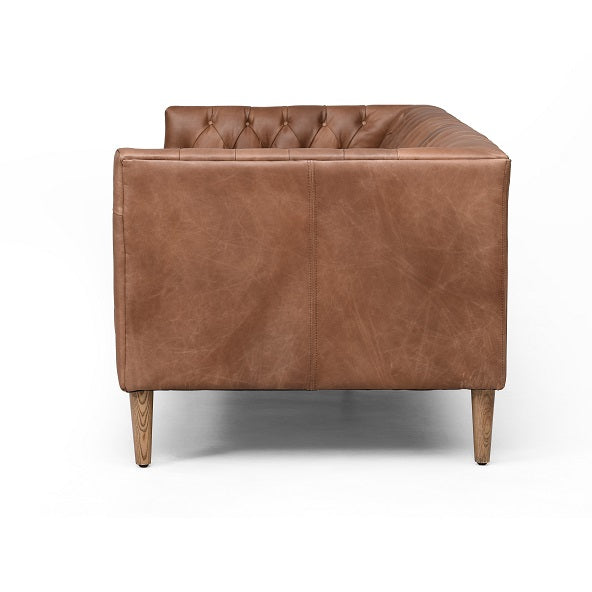Wilshire 75" Tufted Top Grain Leather Loveseat - Natural Chocolate - Classic Carolina Home