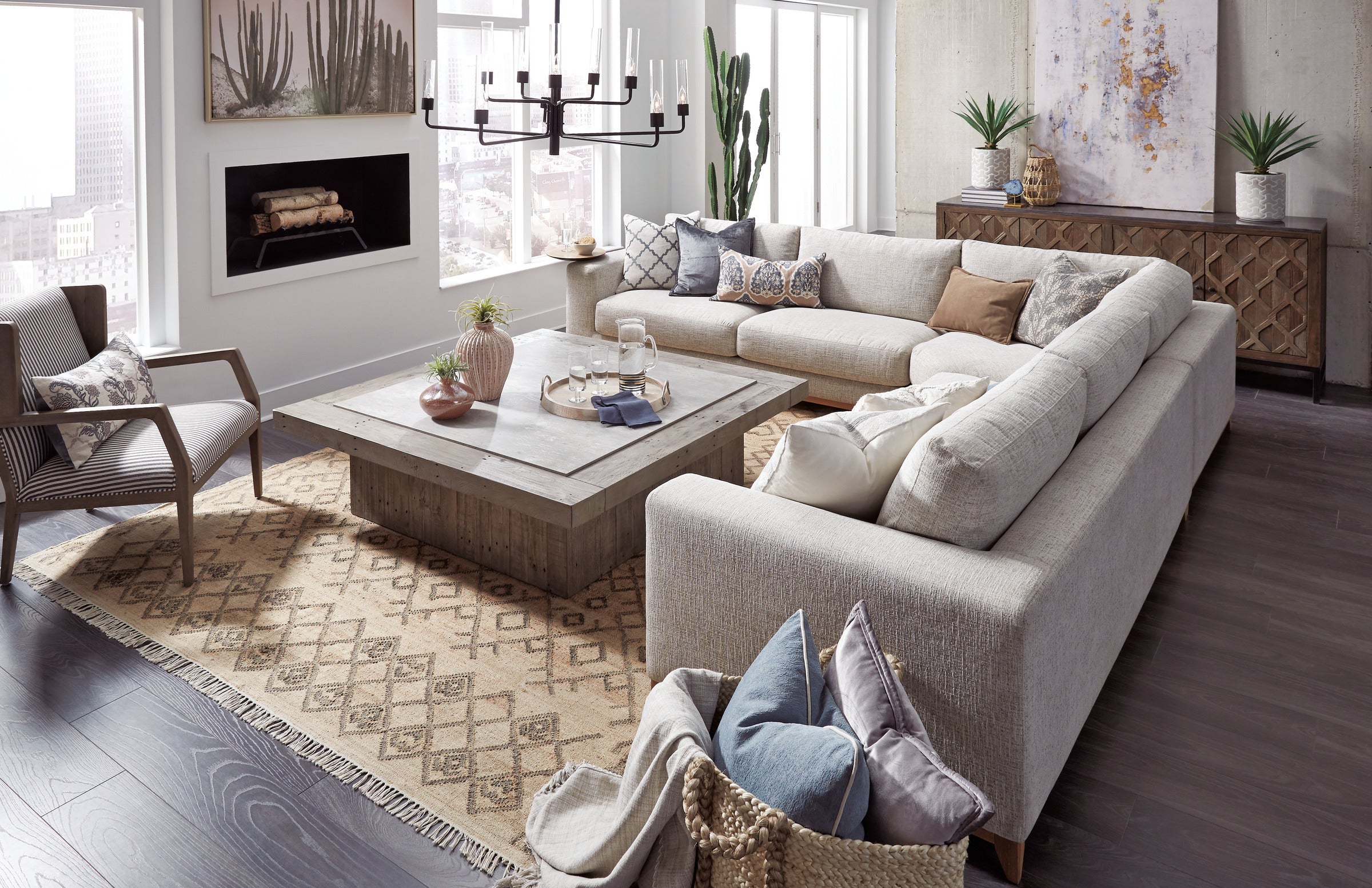 Raymond 133" 5 Cushion Sectional - Sand - Classic Carolina Home