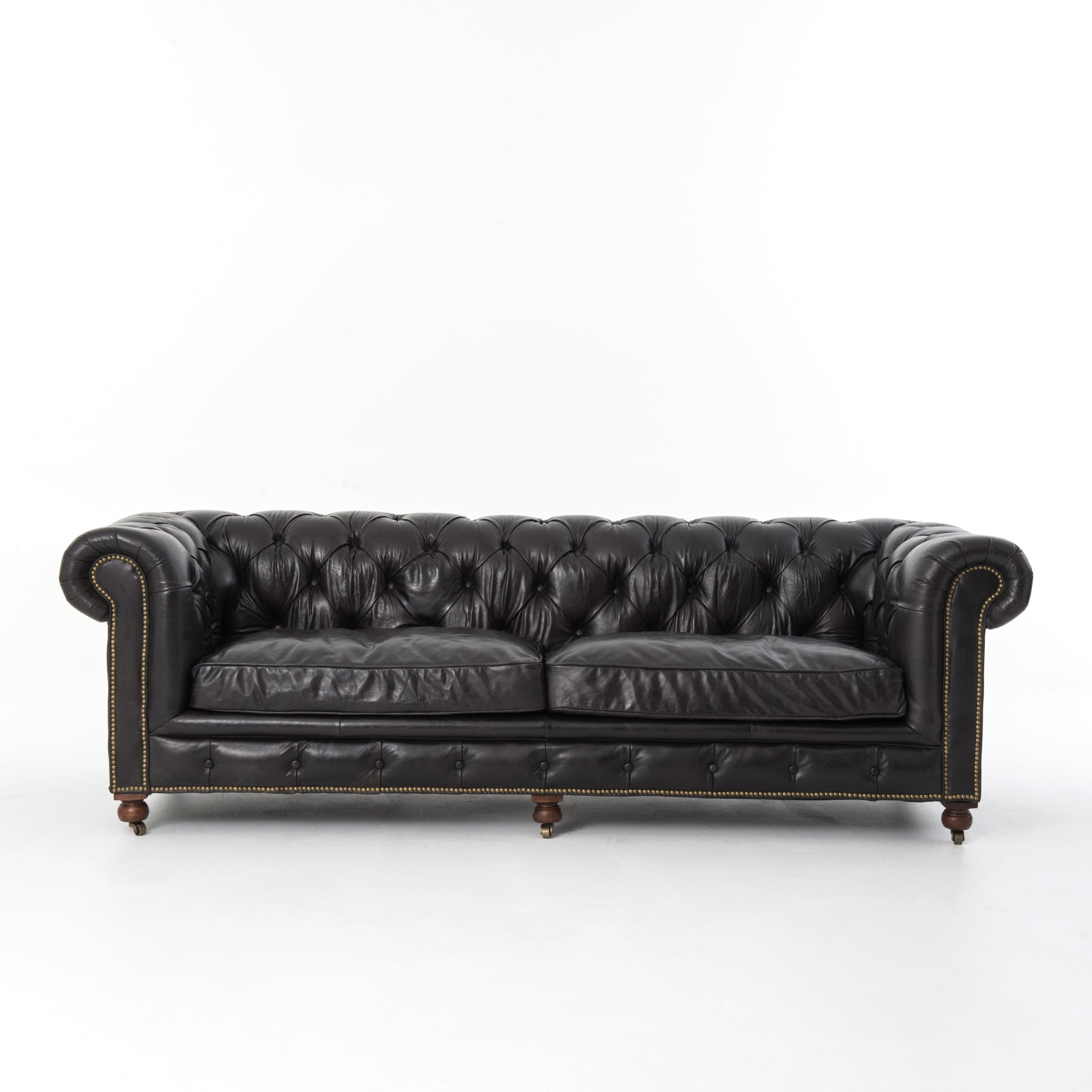 Conroy 96" Top Grain Leather Tufted Sofa - Black - Classic Carolina Home