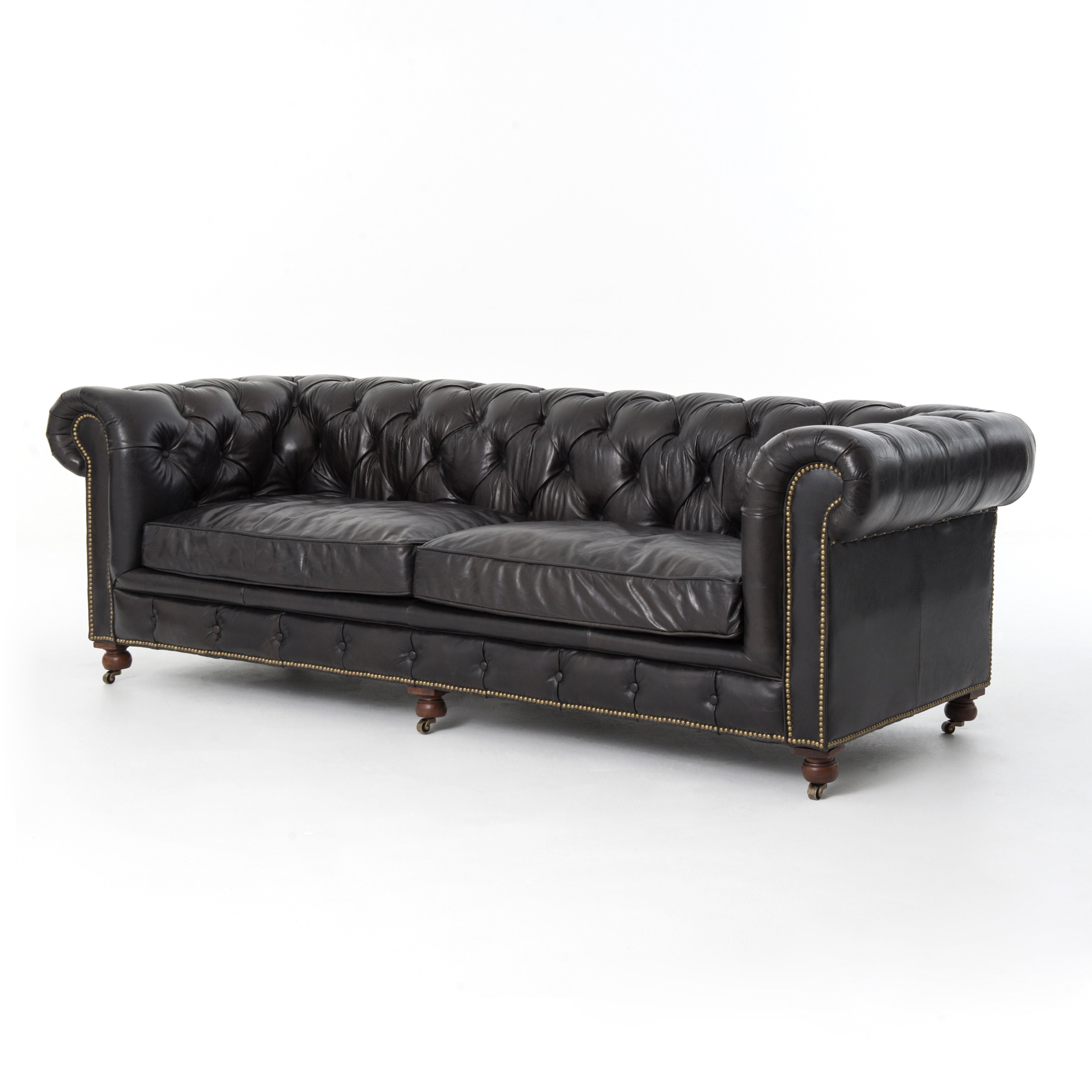 Conroy 96" Top Grain Leather Tufted Sofa - Black - Classic Carolina Home