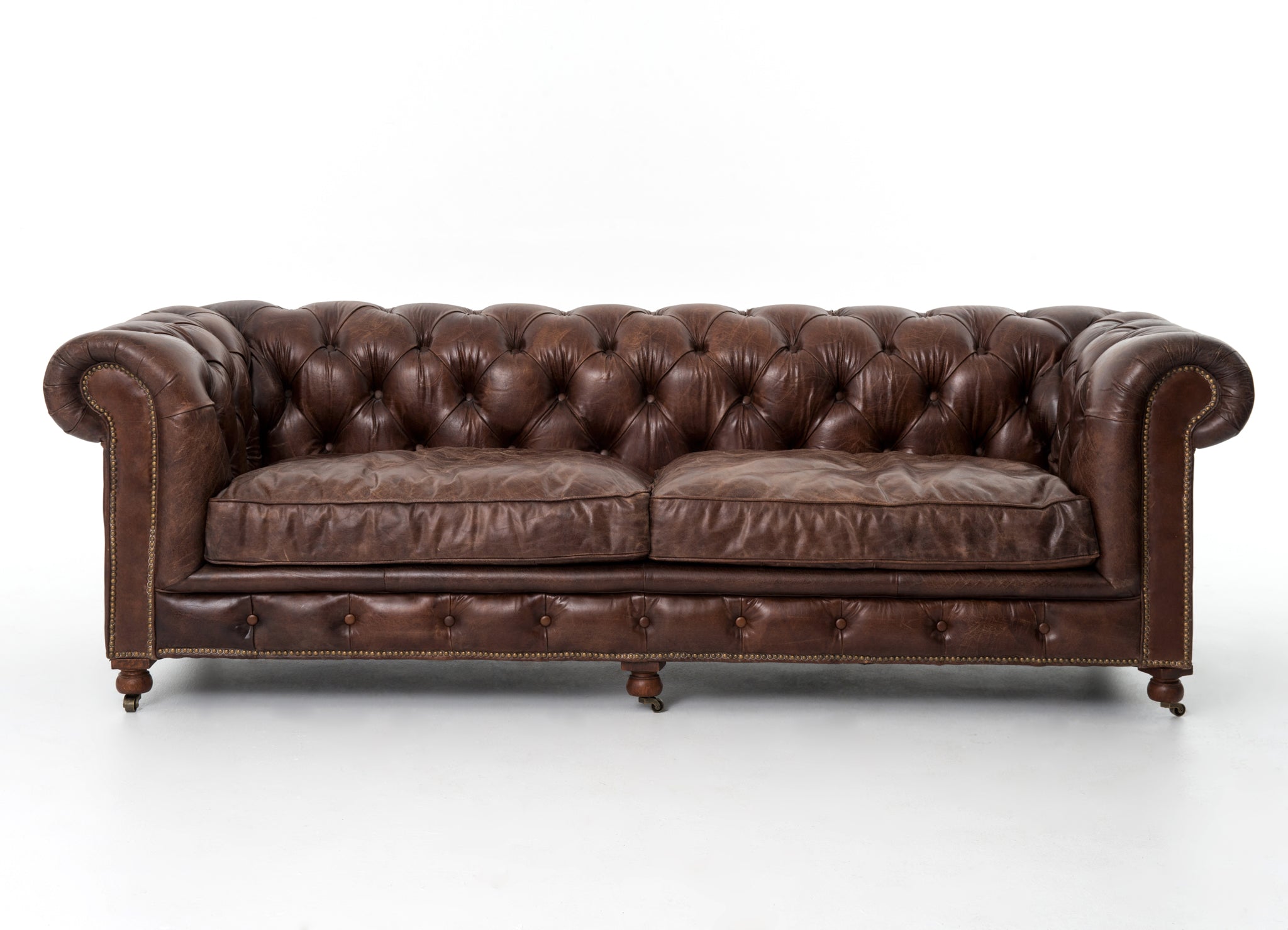 Conroy 96" Top Grain Leather Tufted Sofa - Cigar - Classic Carolina Home